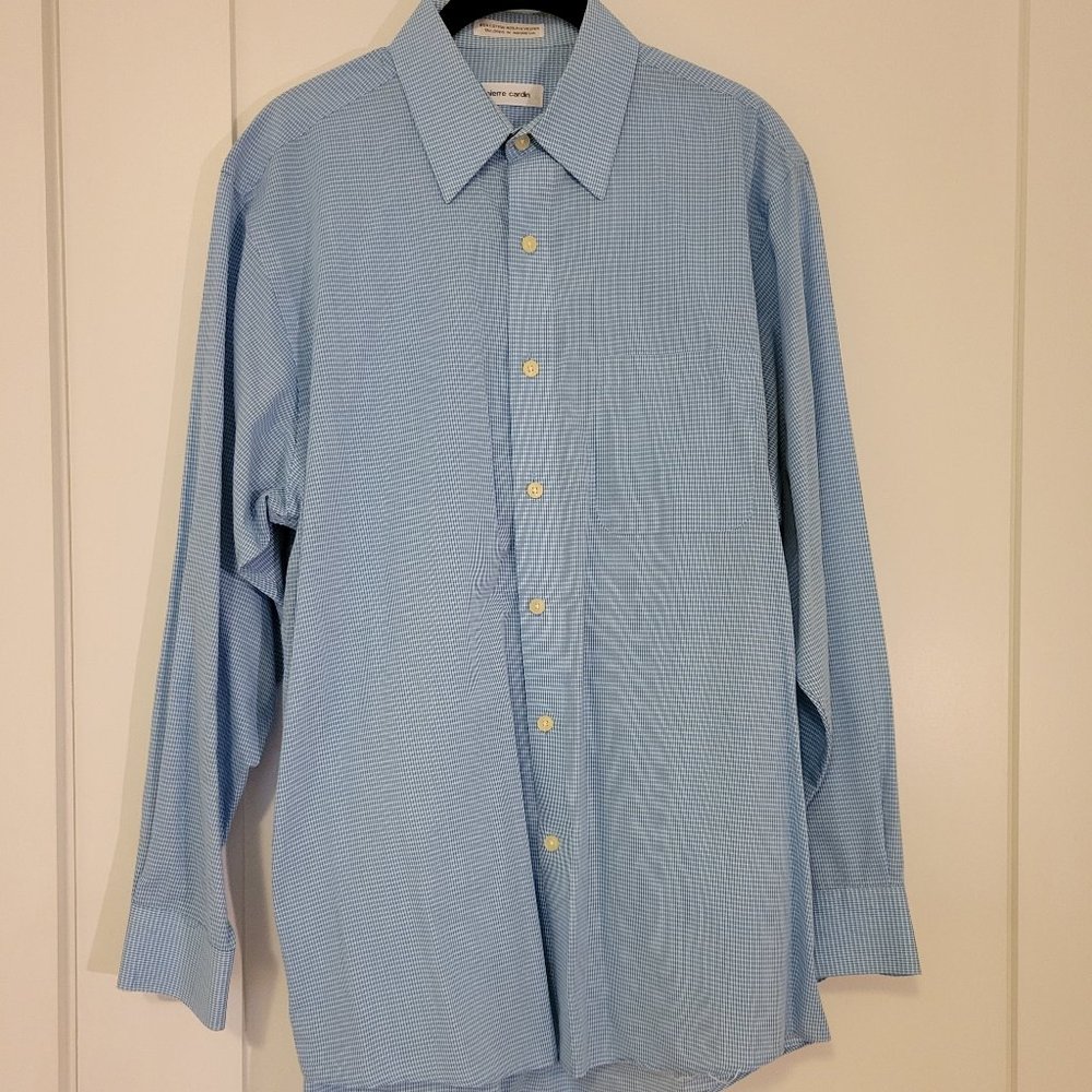 Pierre Cardin Mens Dress Shirt Blue Checkers M